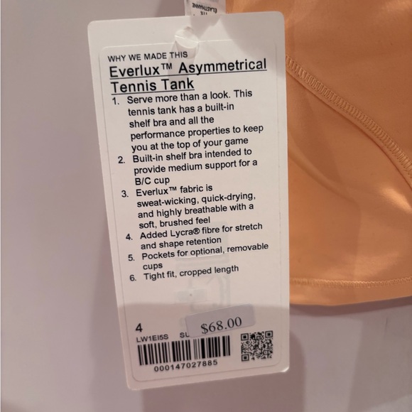 Lululemon Everlux Asymmetrical Tennis Tank in Peach - Picture 3 of 3